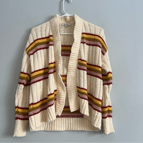 Madewell Striped Diaz Open Cardigan Eyelash Open Cable knit Academia Sz M - Picture 2 of 14